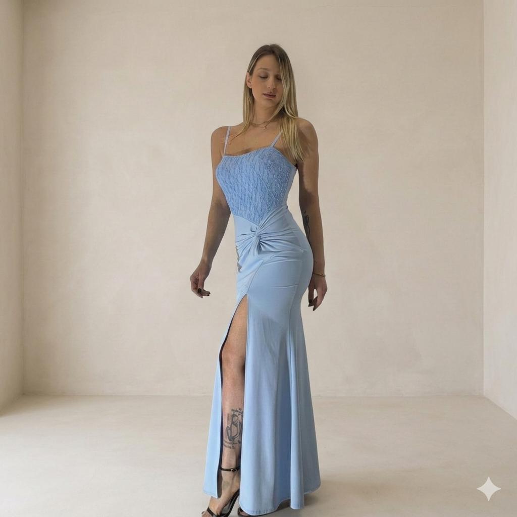 Dress Lungo con Spacco e Ricami