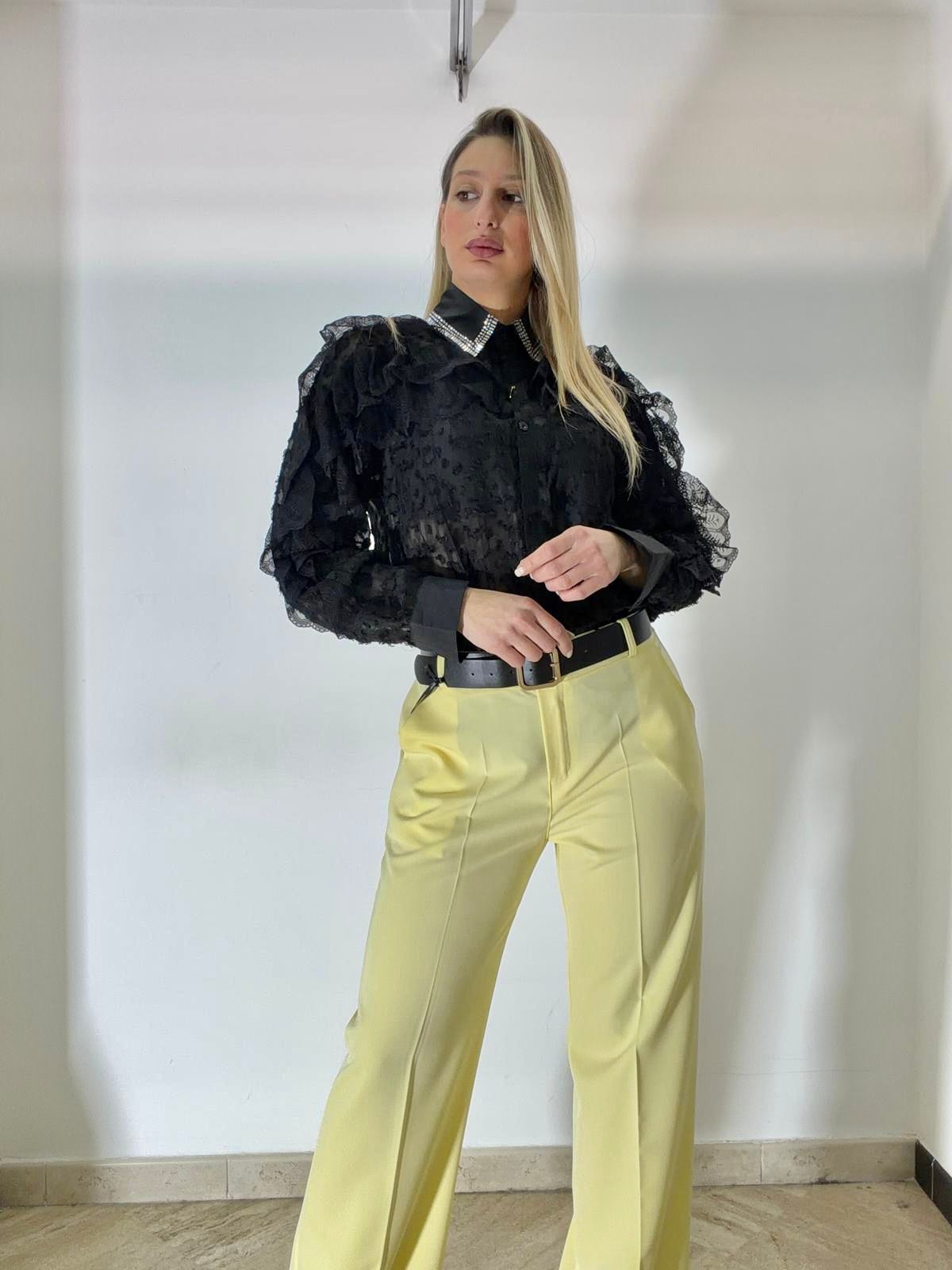 Camicia con Ricamo, Strass e Rouches - Elegante
