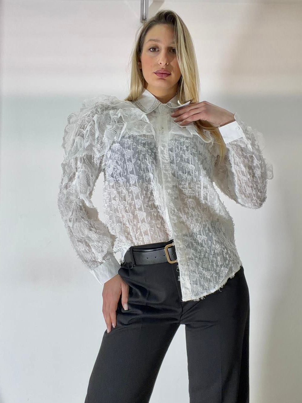 Camicia con Ricamo, Strass e Rouches - Elegante