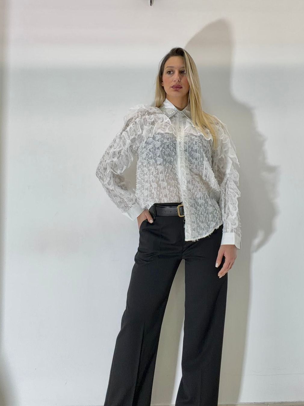 Camicia con Ricamo, Strass e Rouches - Elegante