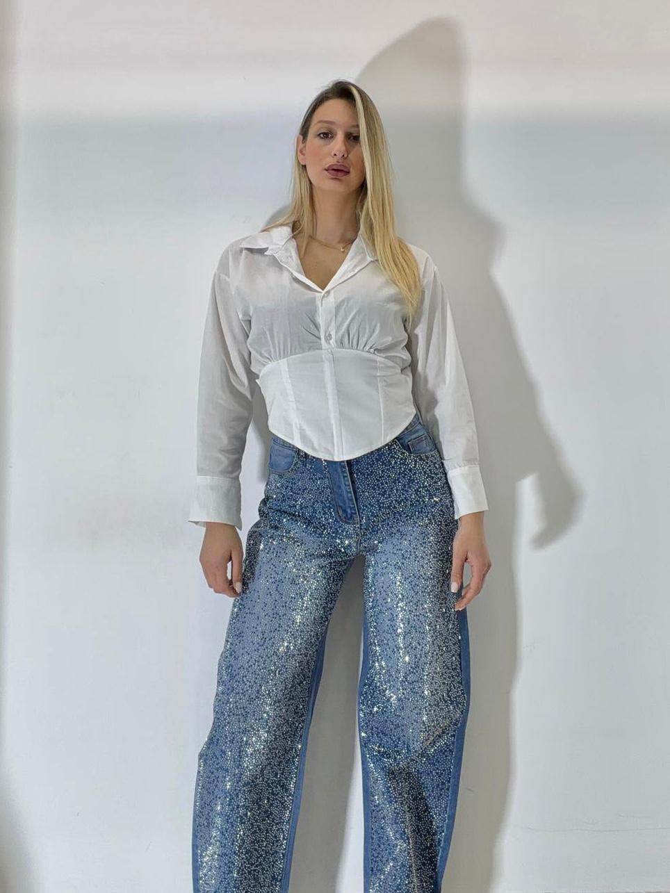 Jeans Ballon Strass Bicolor - Alta Vita Elastici