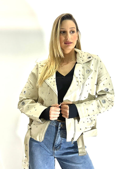 Giacca Ecopelle con Borchie - Stile Rock oversize