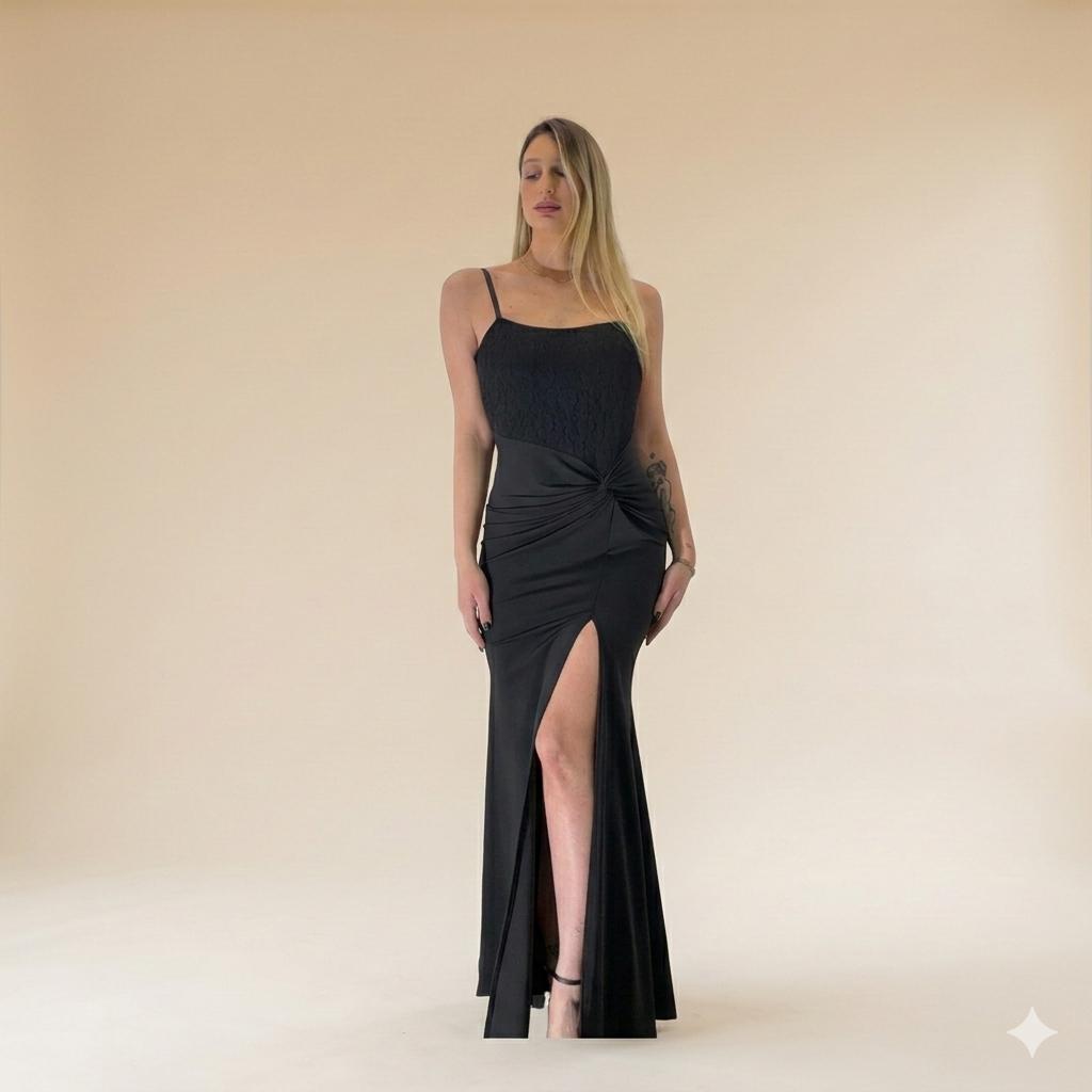 Dress Lungo con Spacco e Ricami