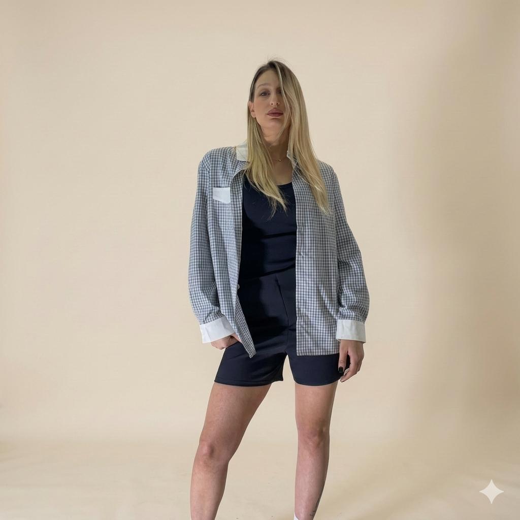 Camicione a Quadretti Oversize in Cotone