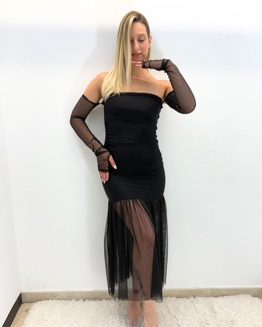Dress REA Lungo con Velo Trasparente - Elegante