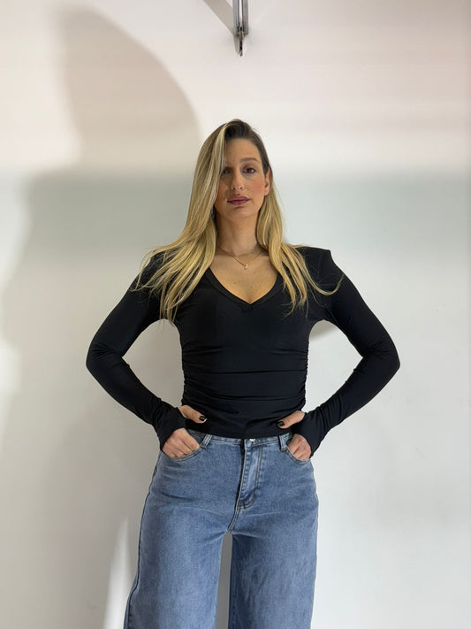 Maglia in Licra Scollo a V - Spalline Imbottite