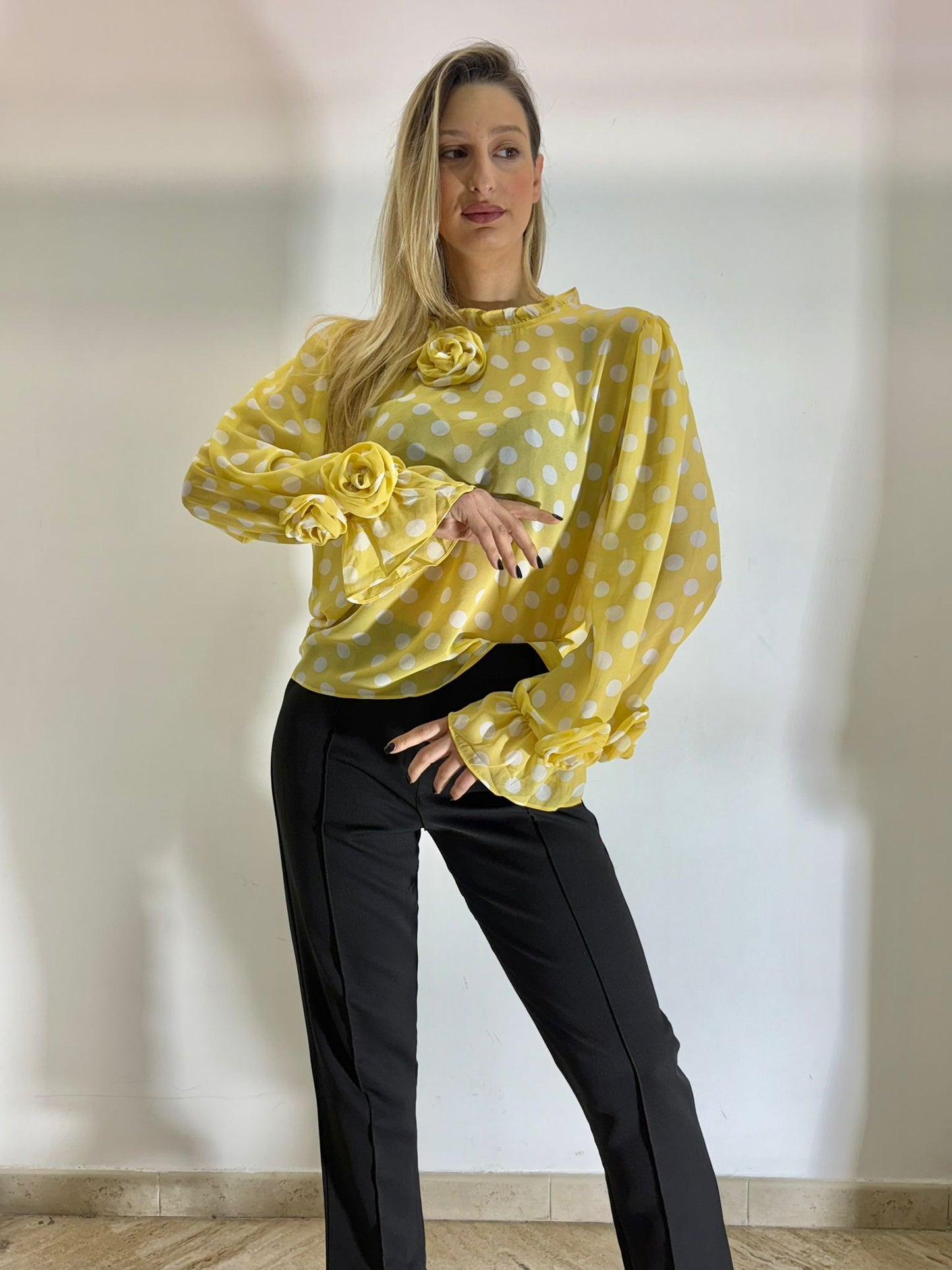 Camicia Pois Semi Velata - Manica a Sbuffo