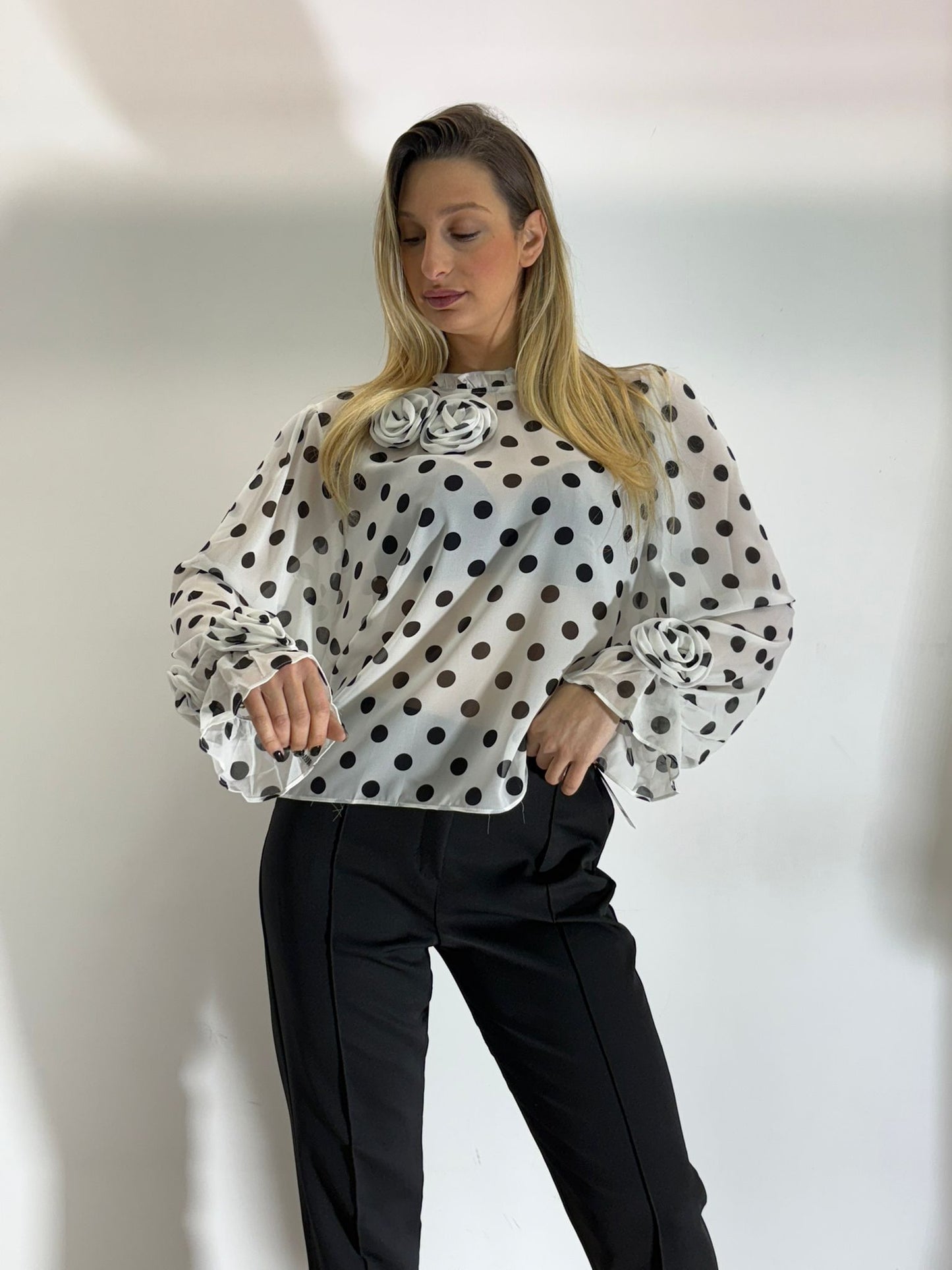 Camicia Pois Semi Velata - Manica a Sbuffo