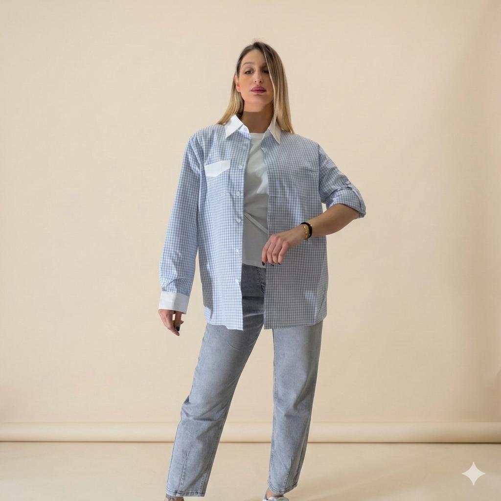 Camicione a Quadretti Oversize in Cotone