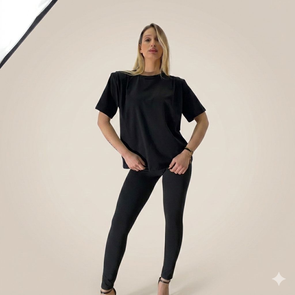 Maglia in Cotone con Spalline Oversize